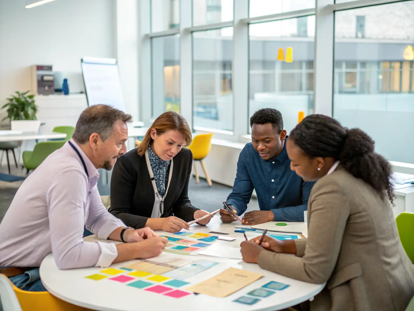 A photograph showcasing a dynamic learning environment with ARENA TEAM's Learning & Development team facilitating a workshop, highlighting interactive and engaging training methods.