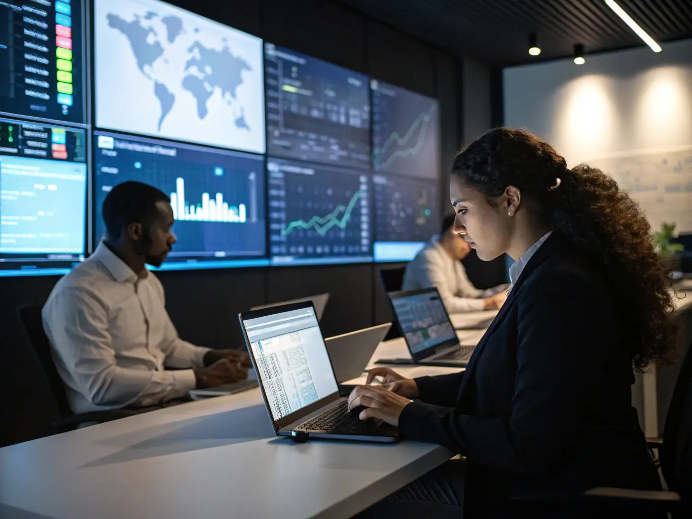 A photograph illustrating ARENA TEAM's Digital Development team working on a digital solution, emphasizing innovation and technological advancement.